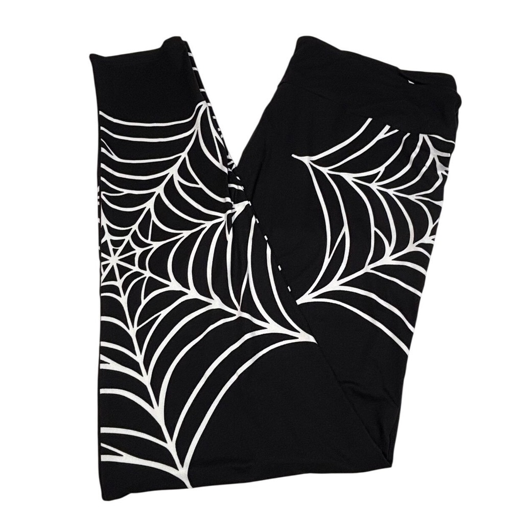 LuLaRoe Womens Leggings Size TC2 Black Spiderwebs Halloween Spiders Plus 18+ NWT